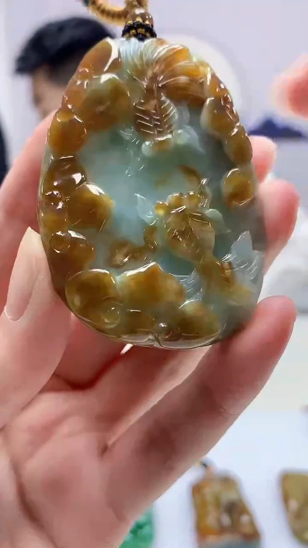 【闪购商品】定制翡翠未镶嵌5028zm-毛货挂件荷叶鱼10