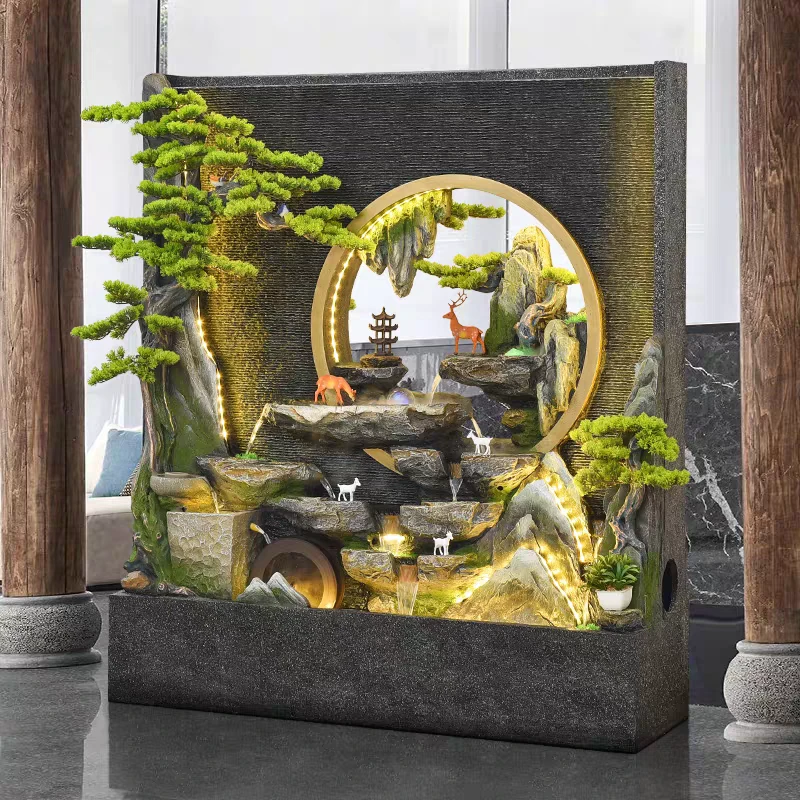 水幕墙流水墙屏风酒店玄关隔断庭院装饰假山鱼池喷泉水系景观摆件