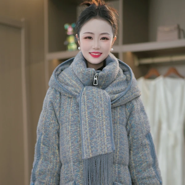 冬季新款高级时尚百搭围巾领大码保暖羽绒服M-XL