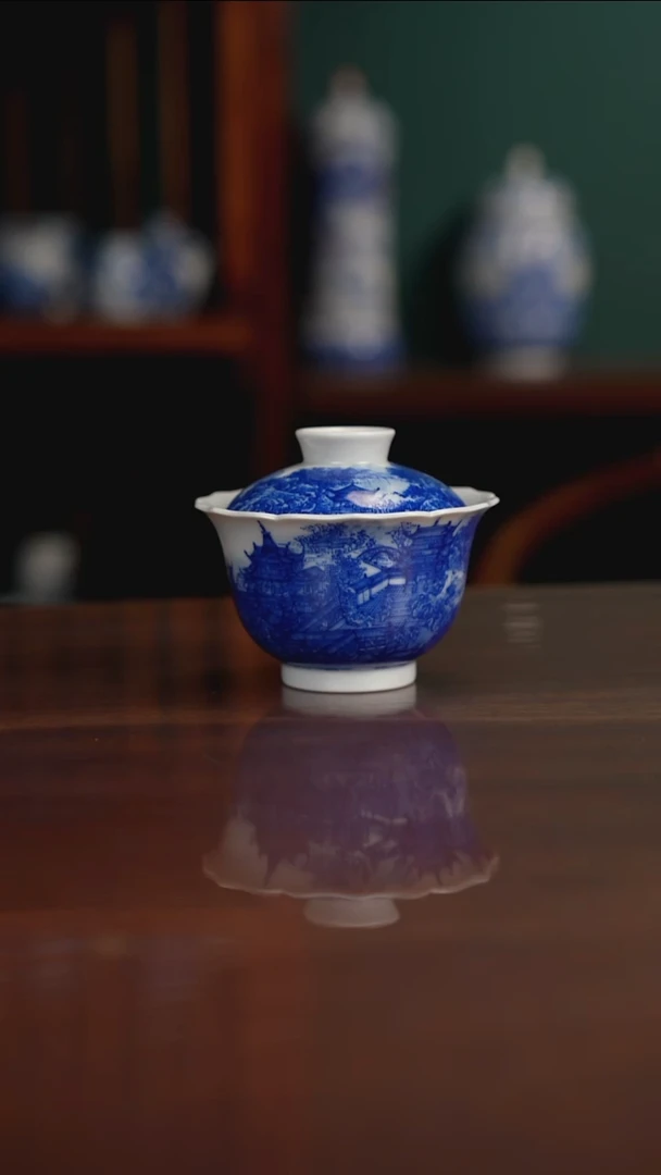 自成堂柴窑 楼阁盖碗