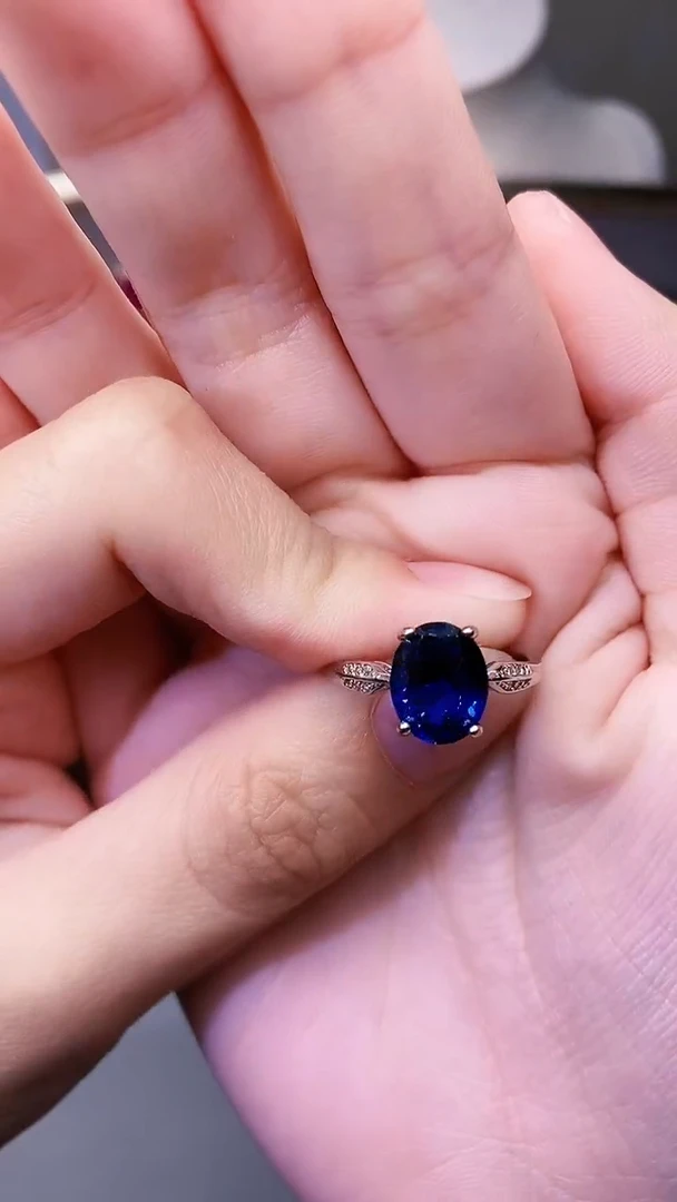 戒指蓝宝石银S925镶嵌1111