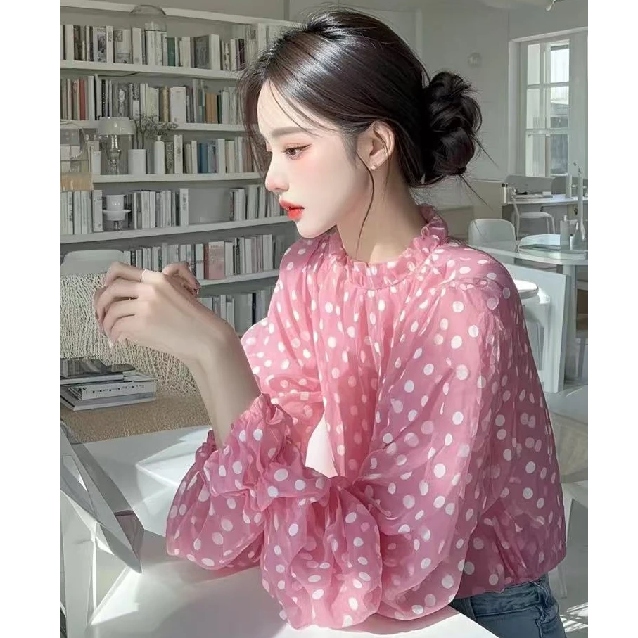 粉色波点衬衫2025新款高级感轻奢超好看独特漂亮小衫法式上衣女春
