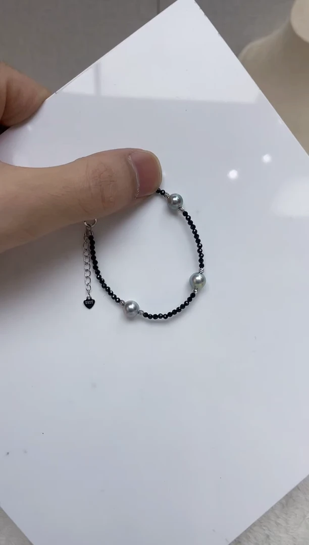 银S925镶嵌手链海水珍珠云*