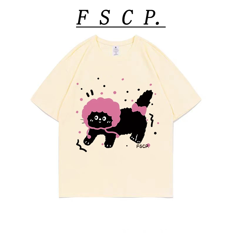 【FSCP.】帽子小猫！趣味印花休闲纯棉短袖重磅卡通潮流百搭T恤