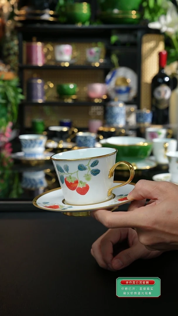 手工手绘草莓咖啡杯，，，，，，