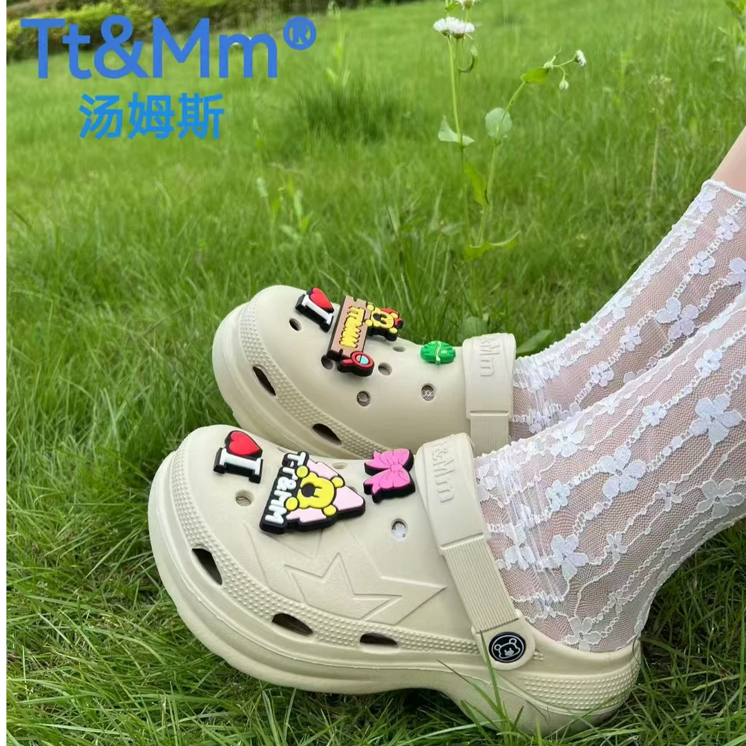 Tt&Mm/汤姆斯806洞洞鞋夏季休闲沙滩鞋平跟包头卡通情侣镂