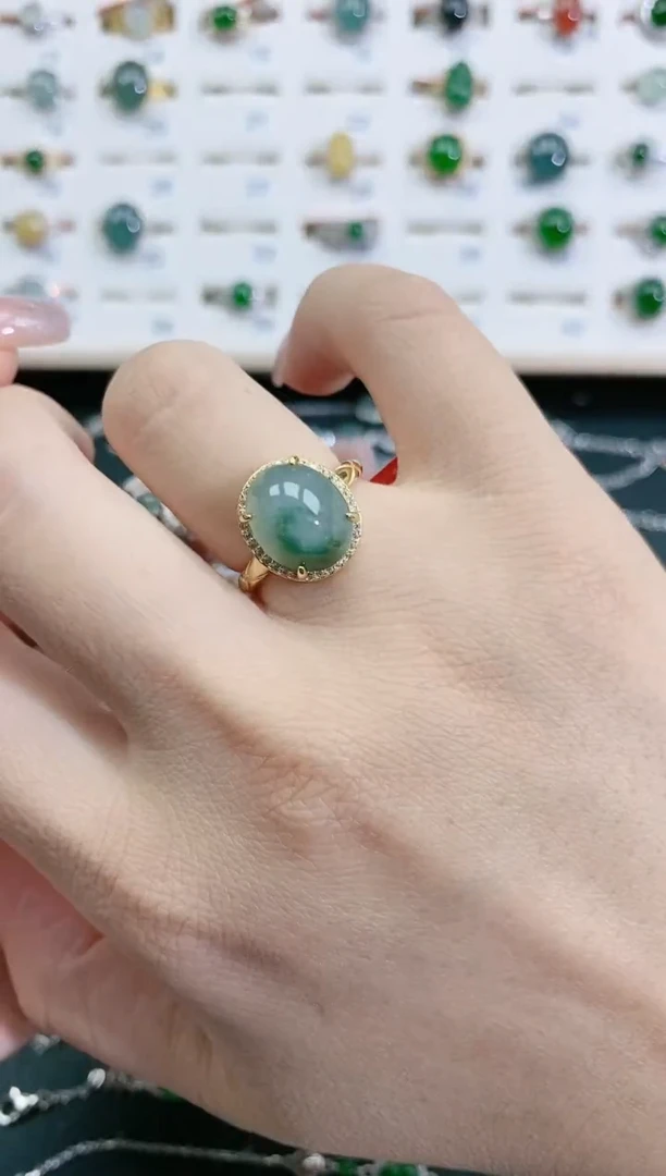 翡翠戒指银S925镶嵌天然翡翠