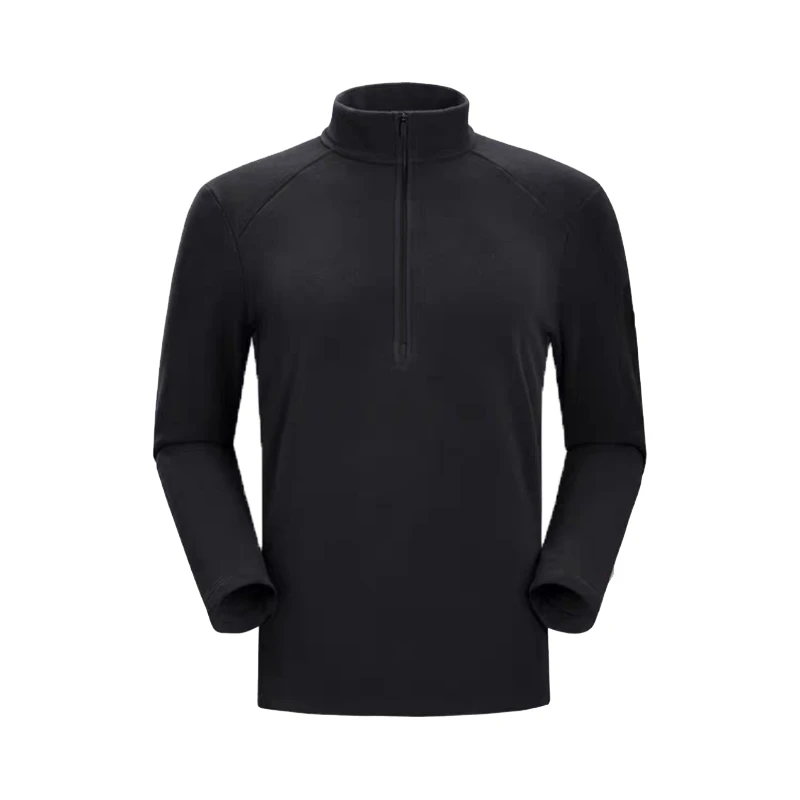 春秋款薄绒男士户外运动上班通勤三色套头半拉链长袖T恤/24-2406