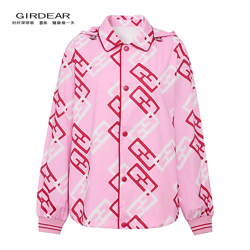 GIRDEAR/哥弟春季新款百搭运动时尚满印印花宽松潮流外套女140026