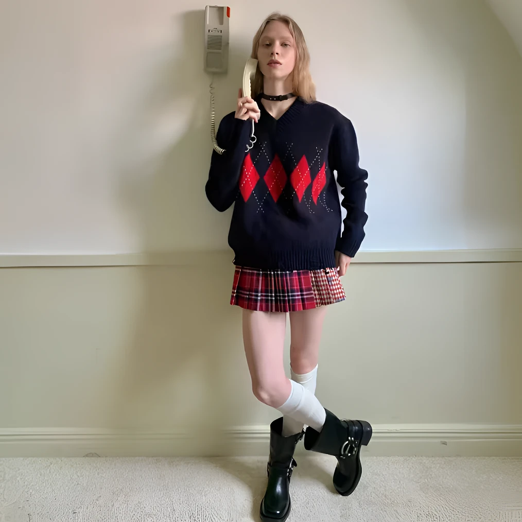 经典凌形纹V领毛衣女秋冬季新款加厚针织衫百搭洋气减龄上衣外穿