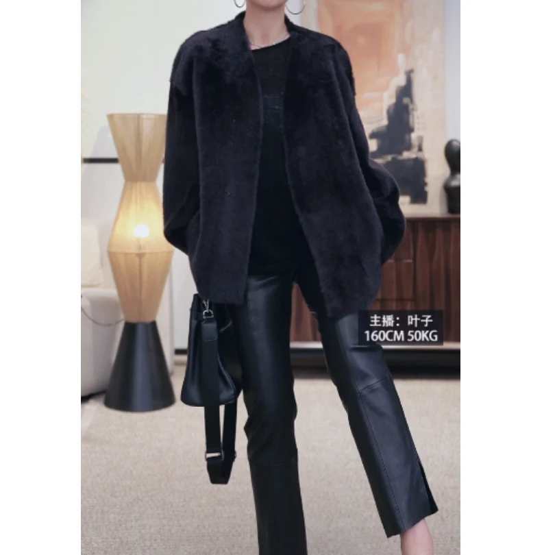 【重塑经典】A级弹力绵羊皮皮裤显瘦高腰修身九分直筒皮裤25325005