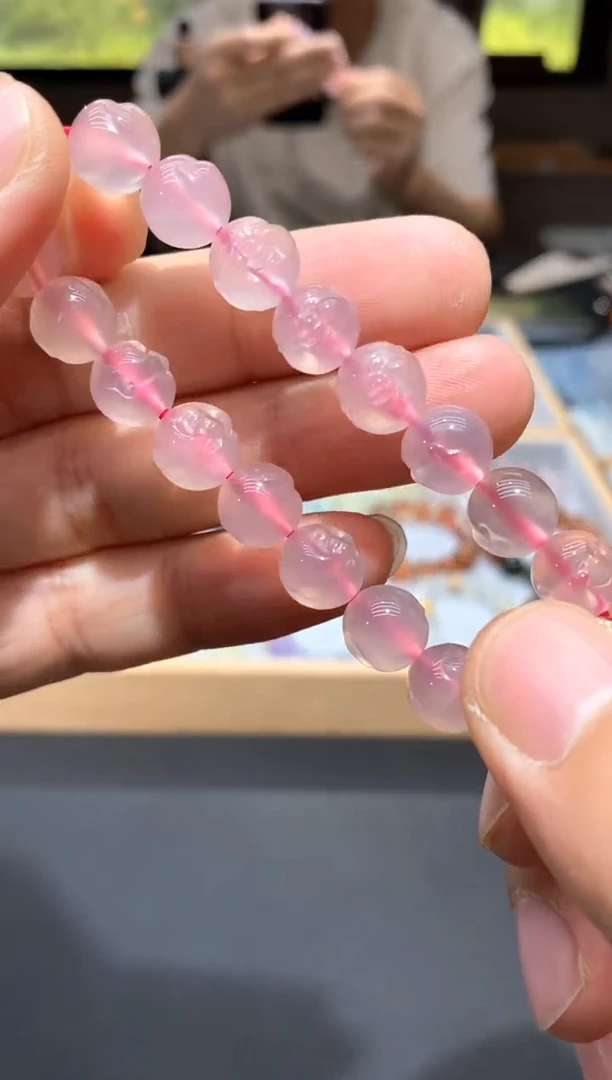 水晶手链未镶嵌12粉晶佛头手链