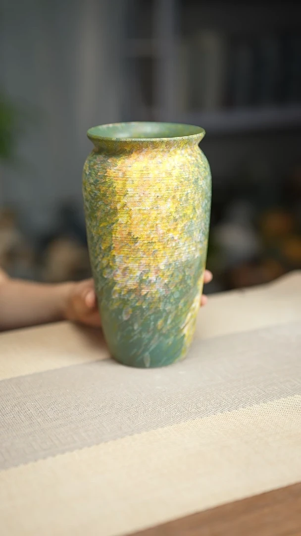 花器涂鸦绿翻口高25