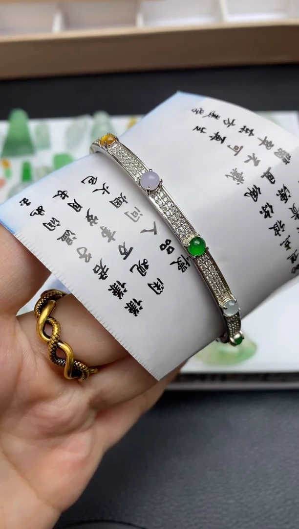 银S925镶嵌定制翡翠翡翠饰品~