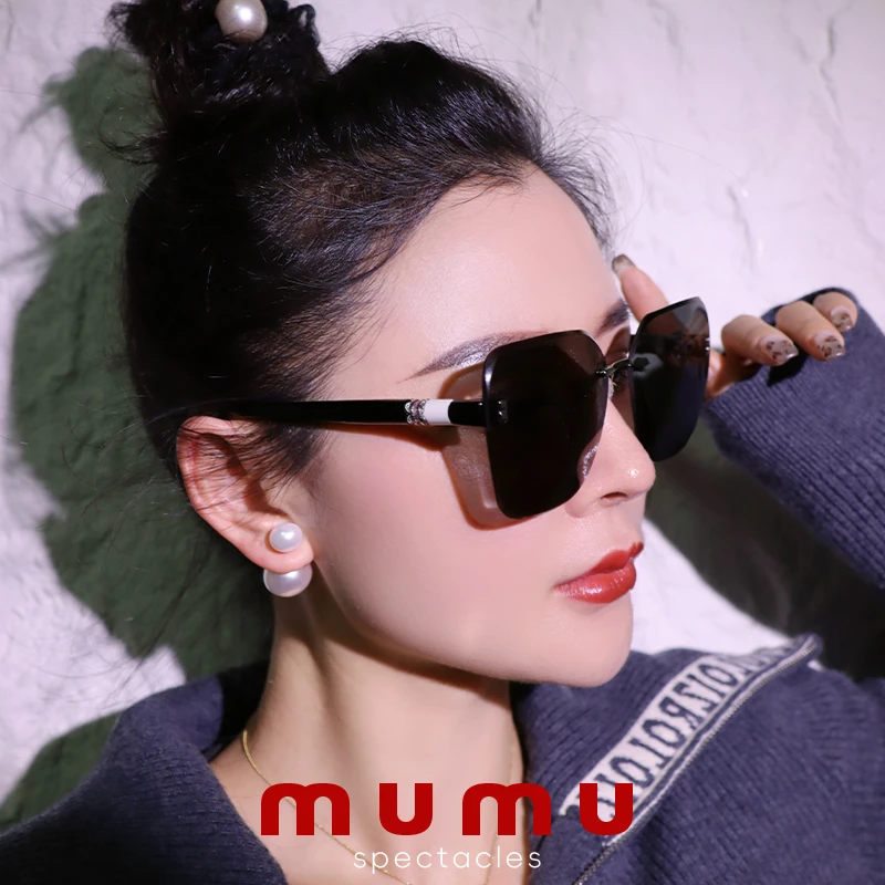 暮暮小香风复古无框砖石切割面网红百搭时尚太阳镜防紫外线潮流