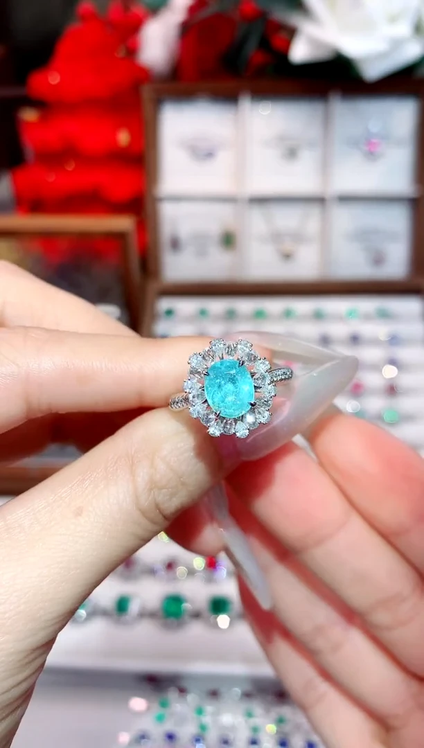 18K金镶嵌戒指帕拉依巴碧玺1.5ct/天然宝石/七天无理由