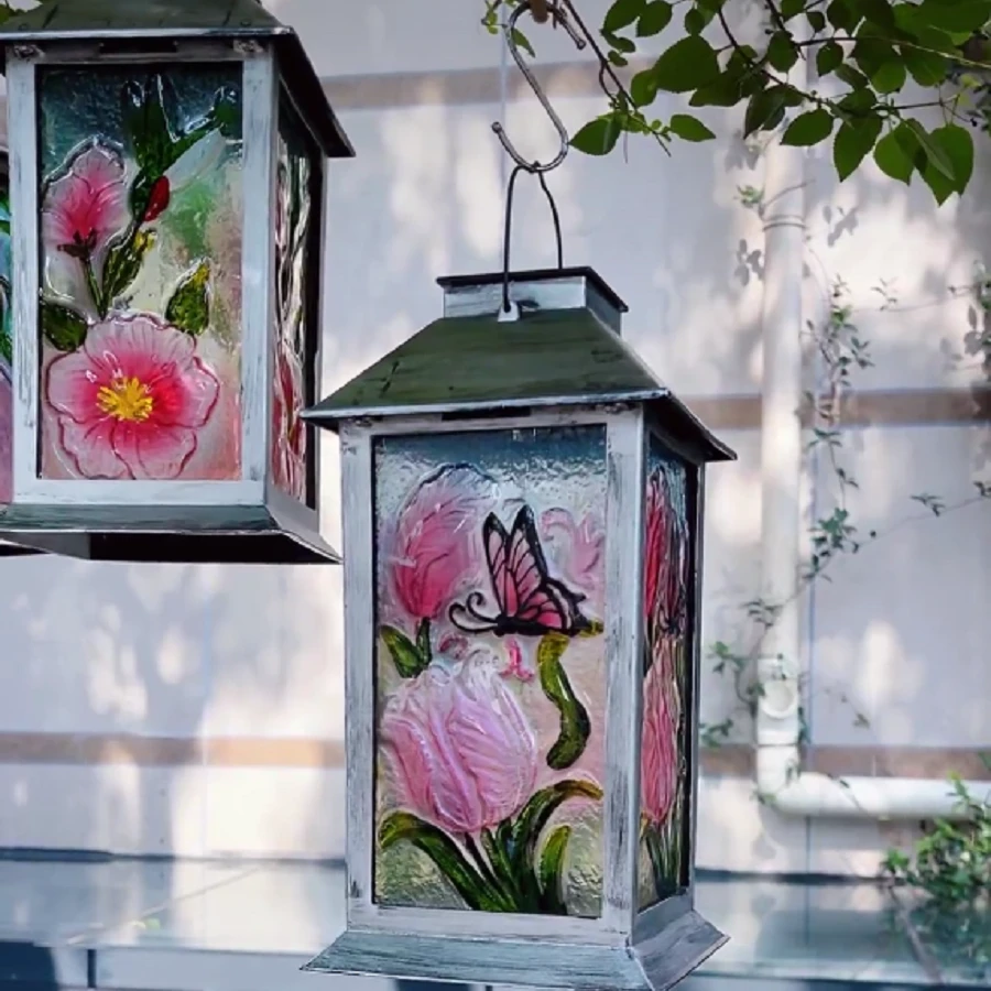 银色琉璃挂灯户外花园庭院灯饰四角小风灯