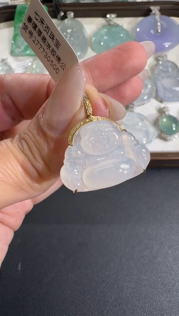 吊坠(不含链)18K金镶嵌翡翠【源头工厂】钻石镶嵌