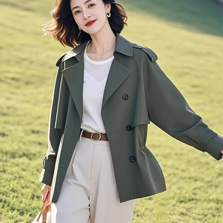 绿色开春外套2025年新款女款独特春季小香风夹克爆款收腰气质风衣