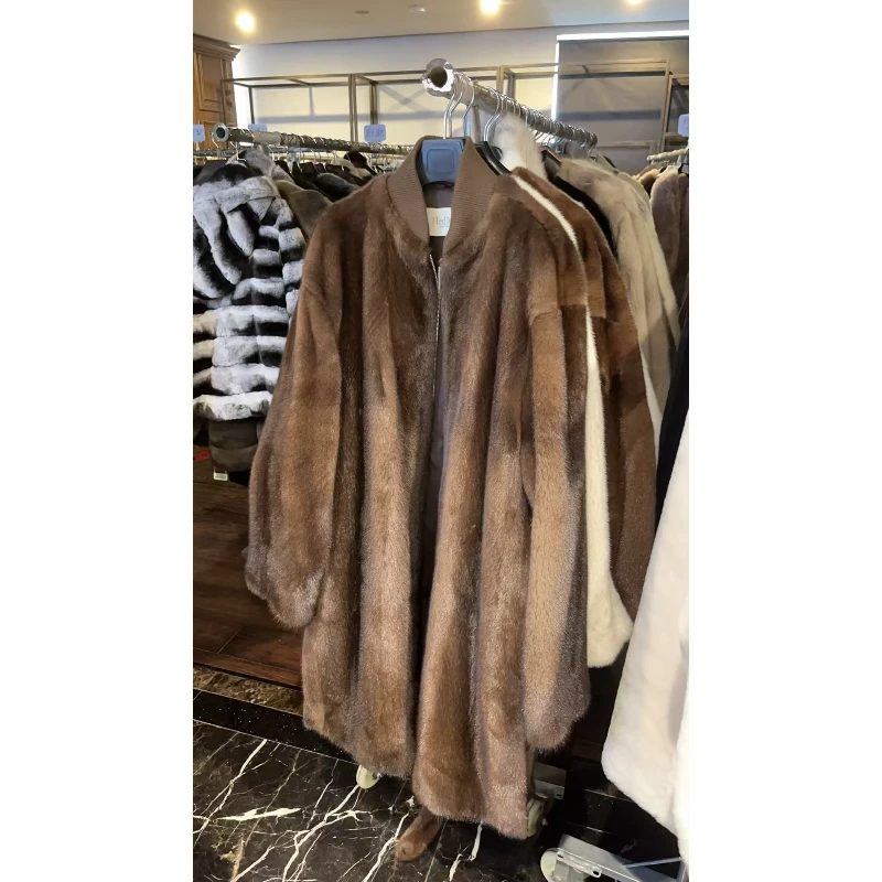 HERDERS 咖色中长款潮流立领貂皮草外套 32061