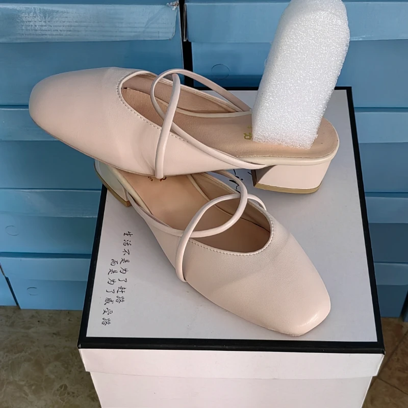 022街头风包头拖复古包头凉拖舒适高跟胶粘鞋低跟半拖法式低跟