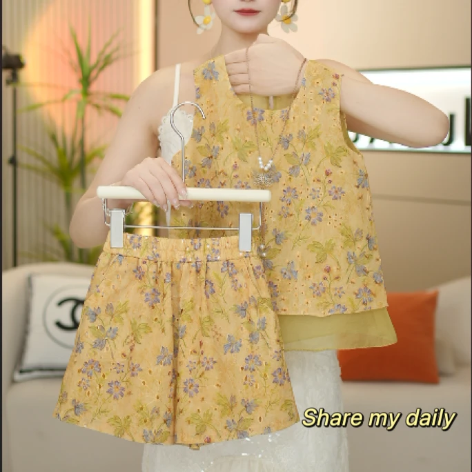 女童2025夏季新款韩版洋气碎花上衣+短裤两件套-6272
