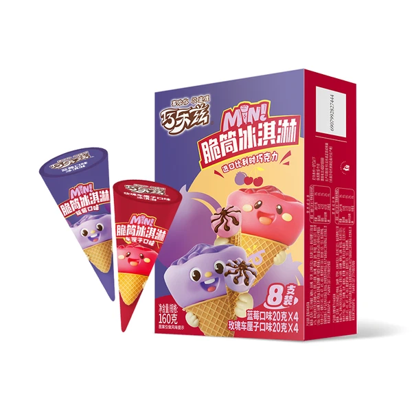 伊利巧乐兹蓝莓+玫瑰车厘子迷你脆筒冰淇 160g/盒