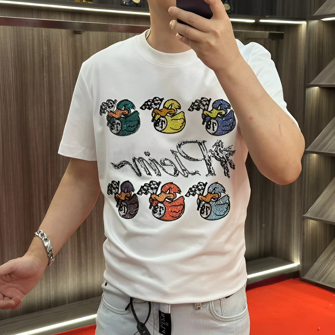 高品质欧货正品新款潮流夏季棉轻奢重工多彩烫钻动物圆领T恤衫A31