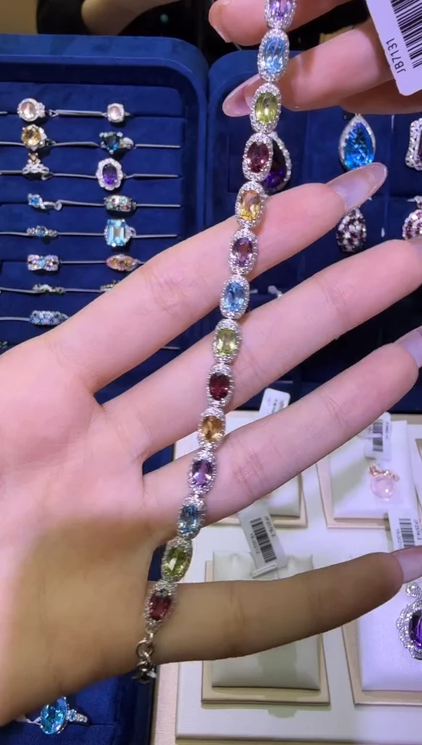 银S925镶嵌托帕石手链天然宝石