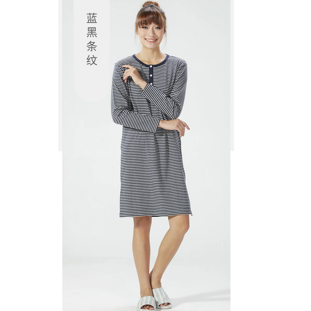 睡裙秋冬长裙家居服裙子长袖中长款显瘦连衣裙纯棉宽松睡裙可外出