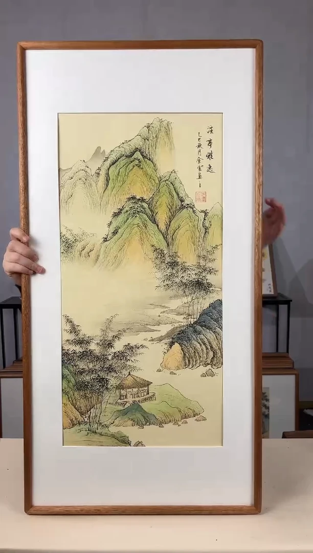 国画手绘*溪亭雅逸47*92cm带框发货