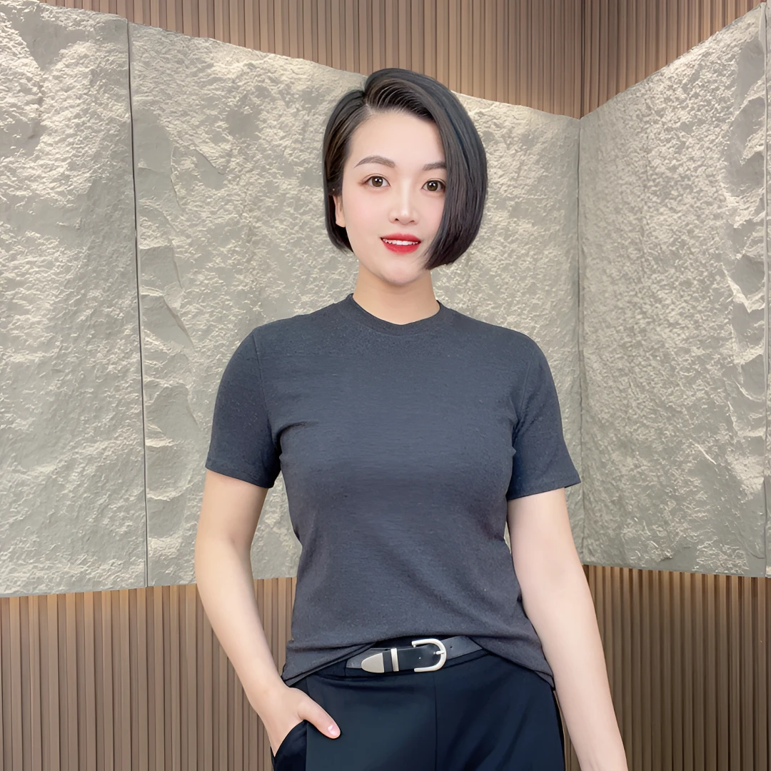 鑫杨服饰2025夏季女士新款轻薄透气修身显瘦圆领短袖纯色T上衣
