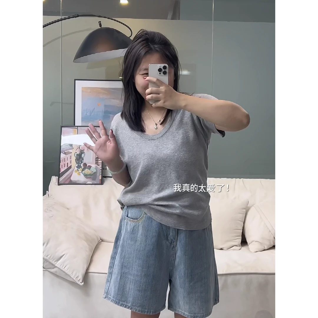 【小黄】82334大码女装牛仔短裤女夏季休闲梨形身材a字阔腿热裤潮