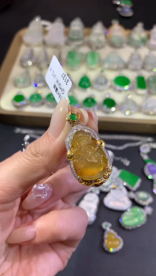 吊坠(不含链)18K金镶嵌翡翠66-米爷