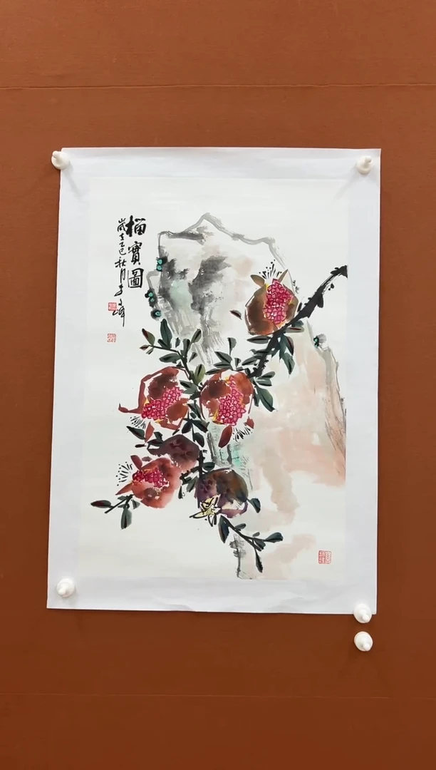 国画李文峰四尺三开花鸟