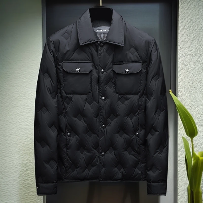 维斯克纳男士衬衫版翻领羽绒服潮牌休闲冬季新款男士青年厚外套潮