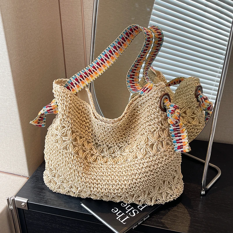 佐猫度假风草编包女2025新款夏季流行编织包海边沙滩大容量单肩包