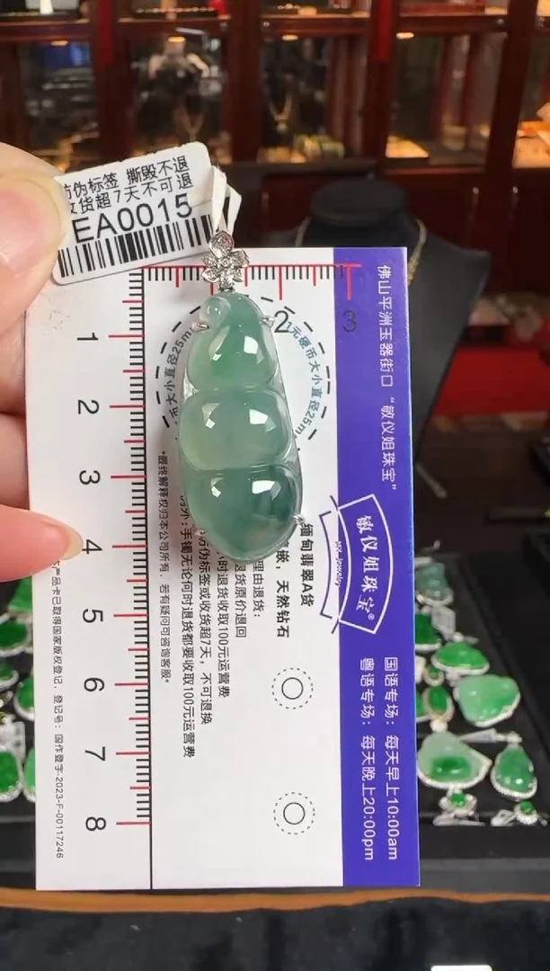 颈饰18K金镶嵌翡翠EA0015冰绿富贵豆