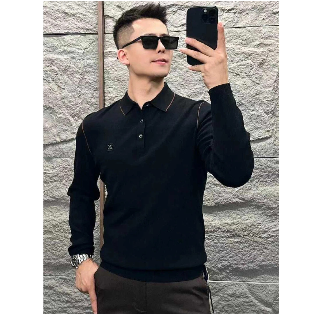 2025年秋冬季新款时尚轻奢商务休闲修身男士打底衫百搭气质polo衫