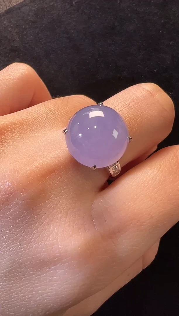 18K金镶嵌戒指翡翠高冰紫罗兰蛋面戒指