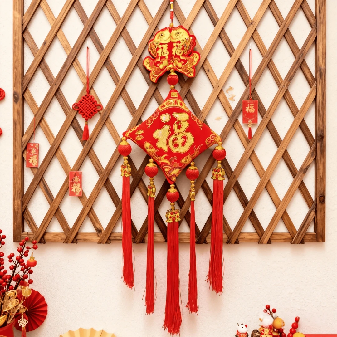 双鱼四方福客挂件厅背景墙春节装饰入户门挂饰