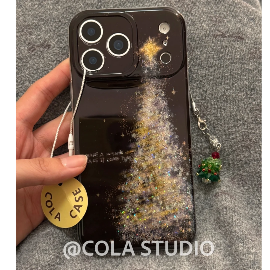 精孔黑色爆闪圣诞树挂件手机壳适用iPhone17promax16创意小众全包
