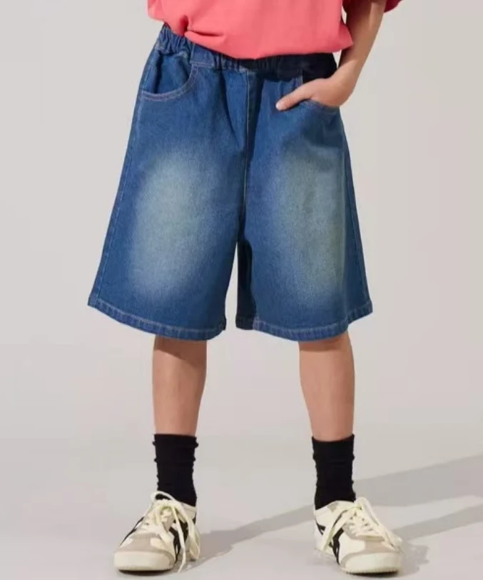 (W)出口外贸~2025夏季童装阔腿宽版牛仔短裤 130-170cm(25858)