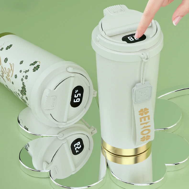 ENO四叶草2024新款保温杯女生咖啡杯高颜值大容量吸管水杯子礼物