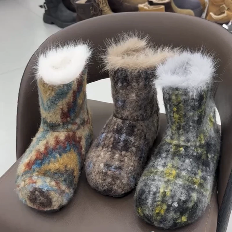 韩系羔羔毛豹纹雪地靴女2025冬季保暖加绒短靴内增高毛绒短靴棉靴