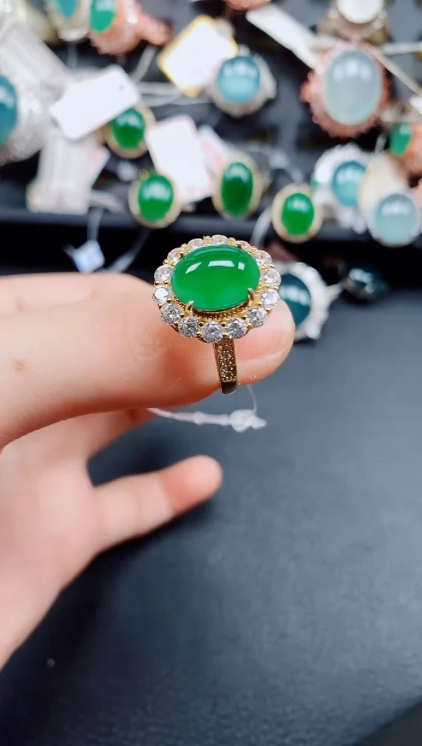 银S925镶嵌戒指翡翠翡翠
