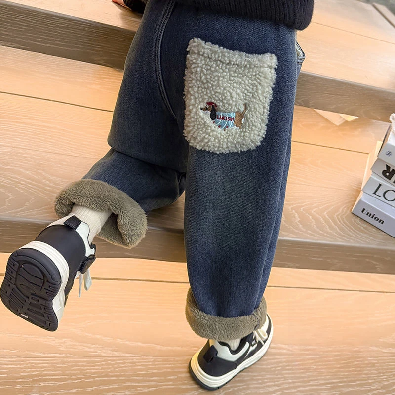 女童加绒牛仔裤秋冬装新款洋气宝宝冬季休闲裤儿童加厚一体绒裤子