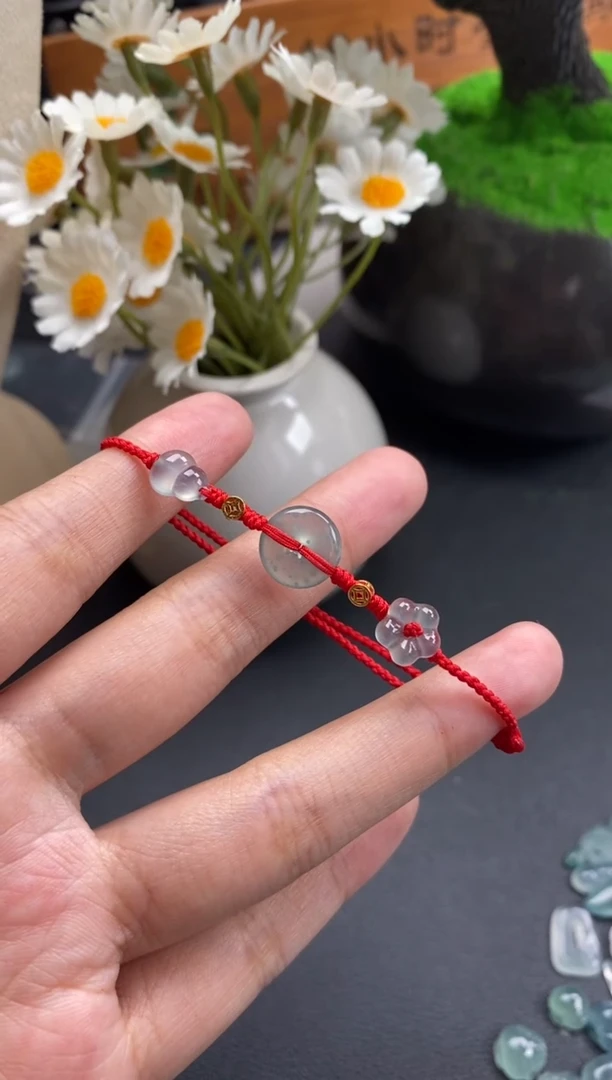 散珠翡翠平安扣小花手绳