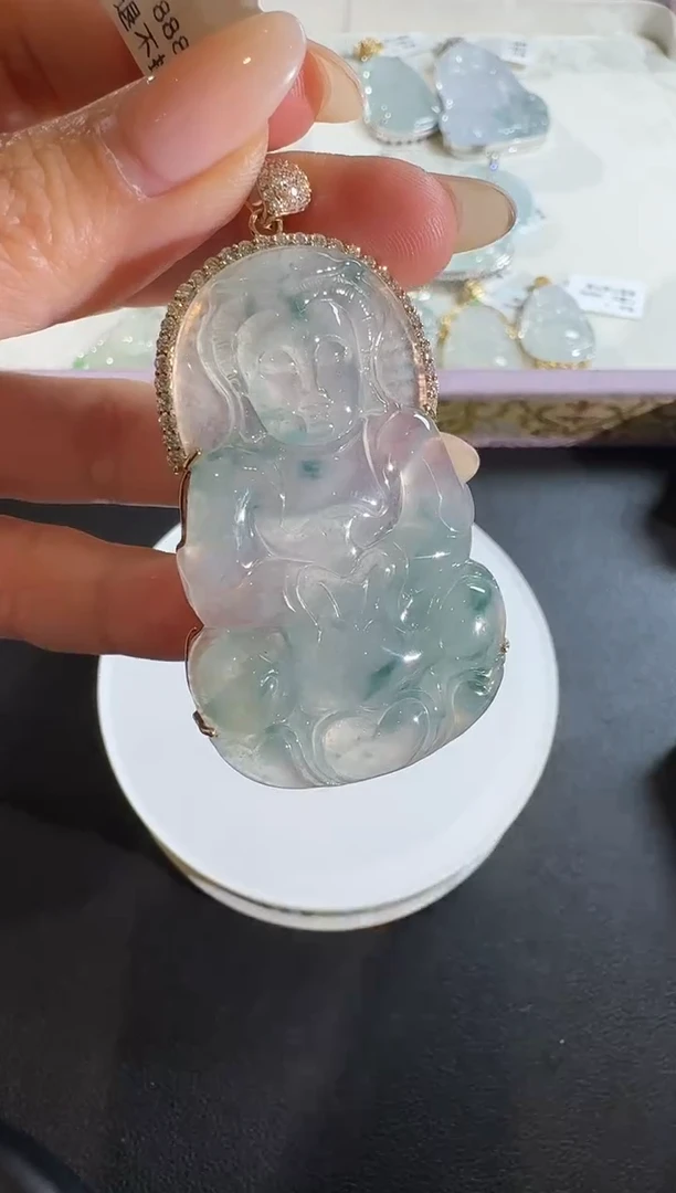 【闪购商品】翡翠吊坠(不含链)18K金镶嵌【源头工厂】钻石镶嵌