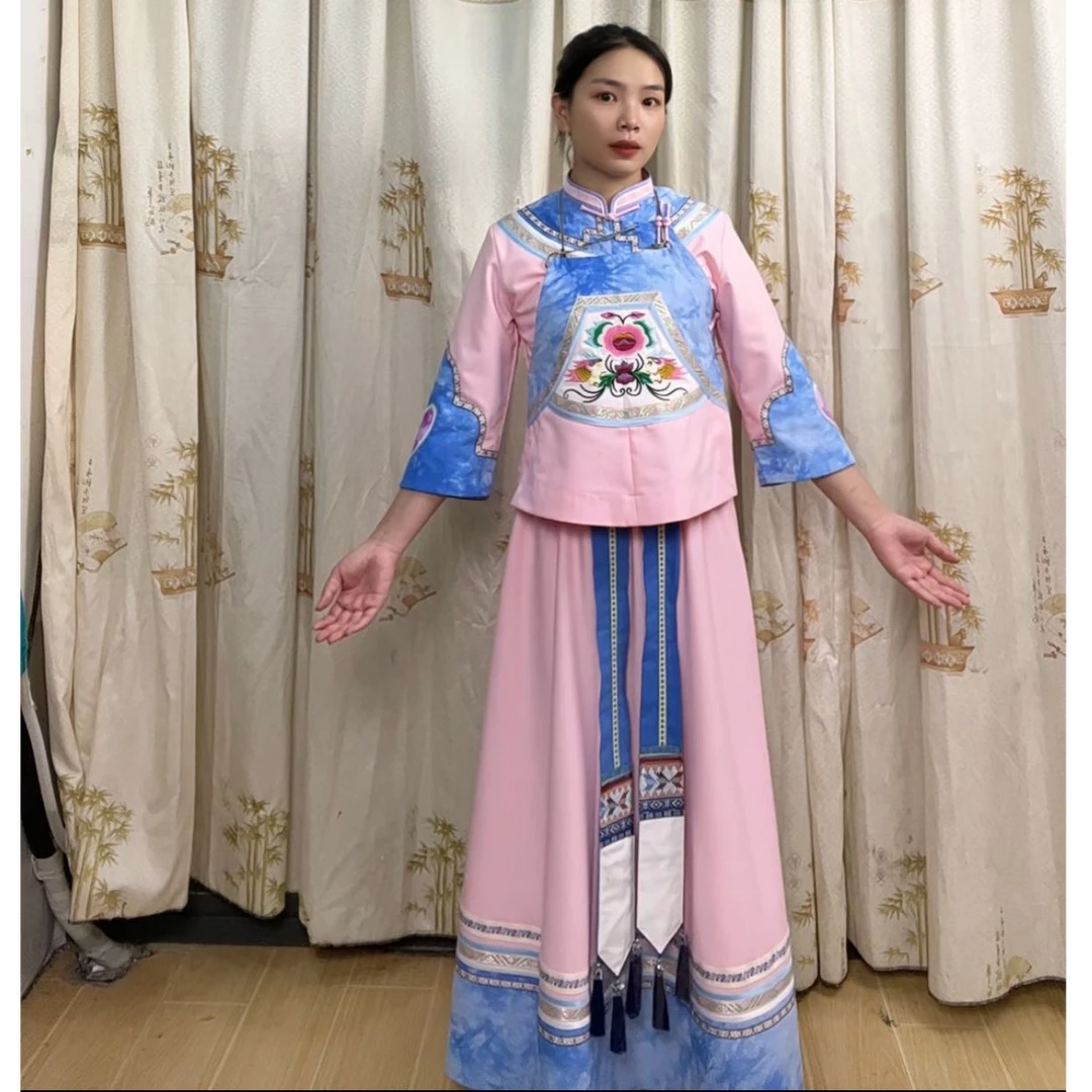 大摆裙布依族壮族族服装粉色民族风传统